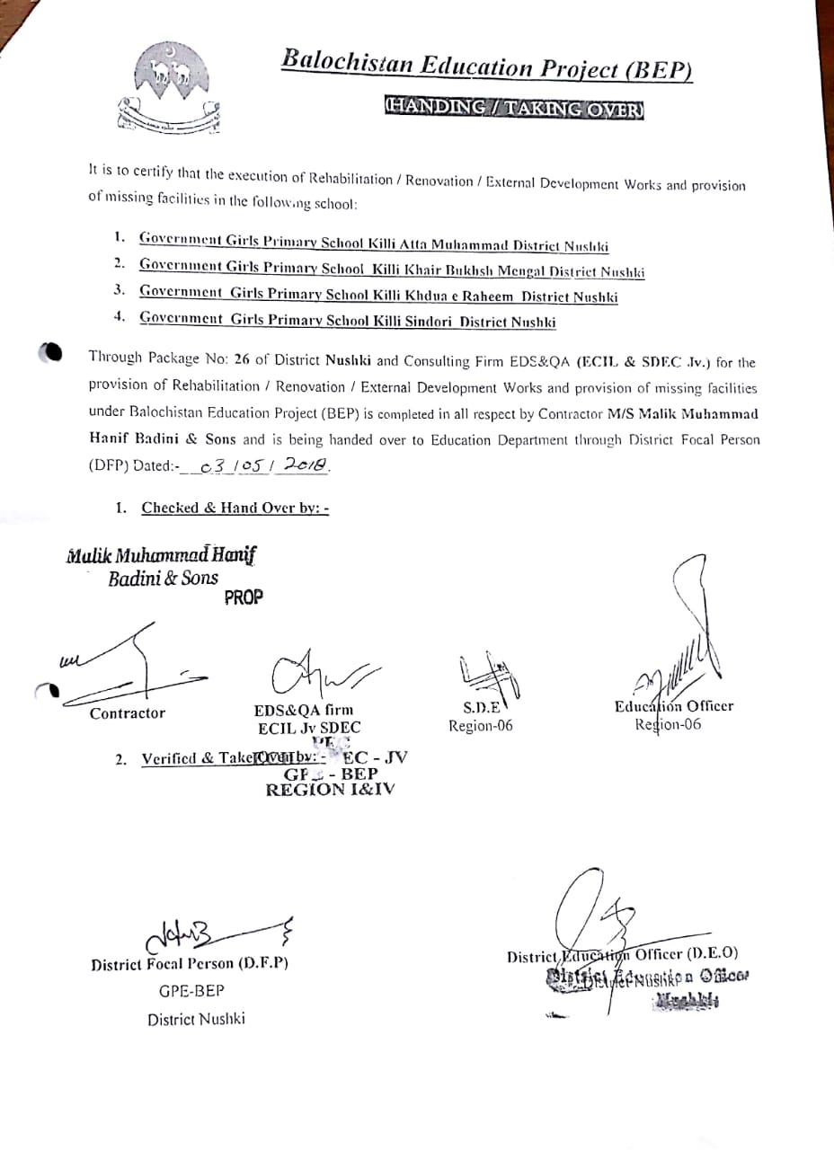 Handing Over Certificate